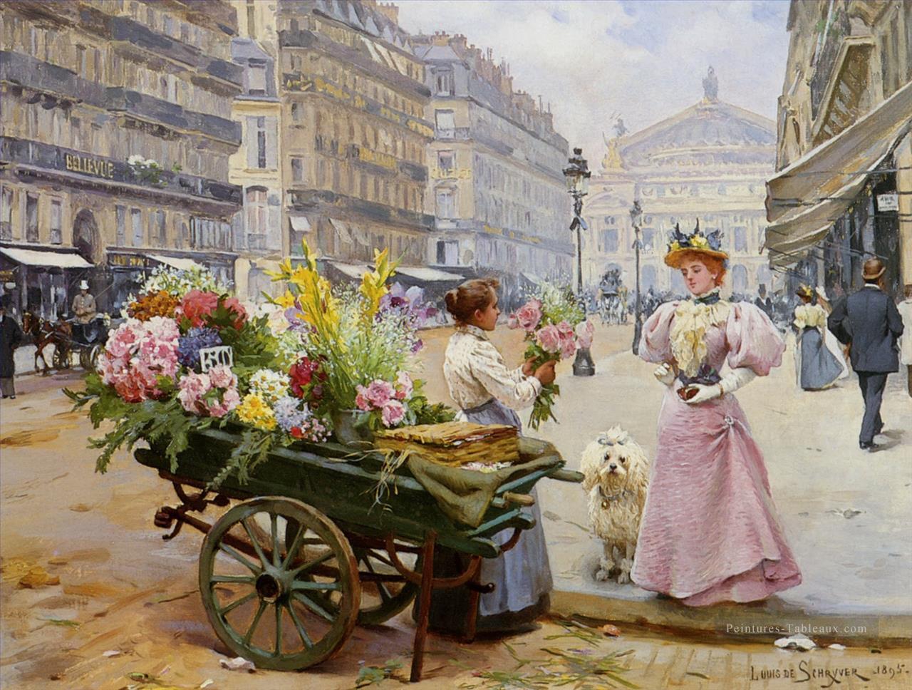 Schreyer Louis Marie de La Marchande des Fleurs Avenue De Lorpera Paris Peintures à l'huile